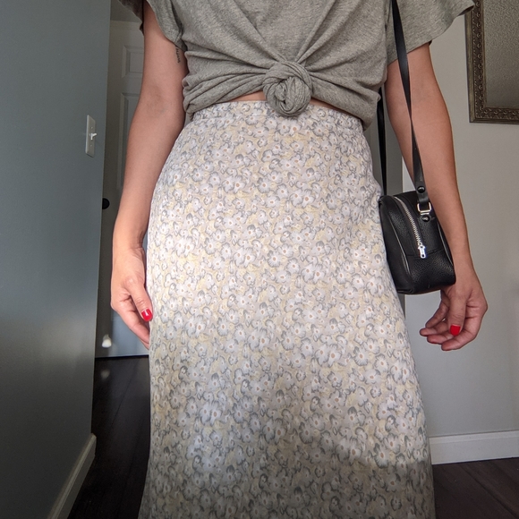 Vintage Dresses & Skirts - VINTAGE Floral Long Maxi Skirt Yellow Blue